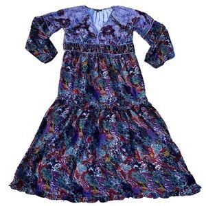 Boho Bright Floral Print Long Sleeve Maxi Dress